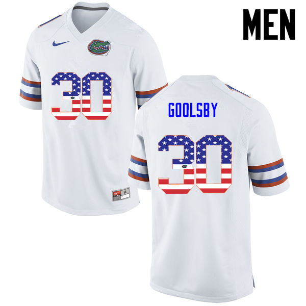 Men Florida Gators #30 DeAndre Goolsby College Football USA Flag Fashion Jerseys-White
